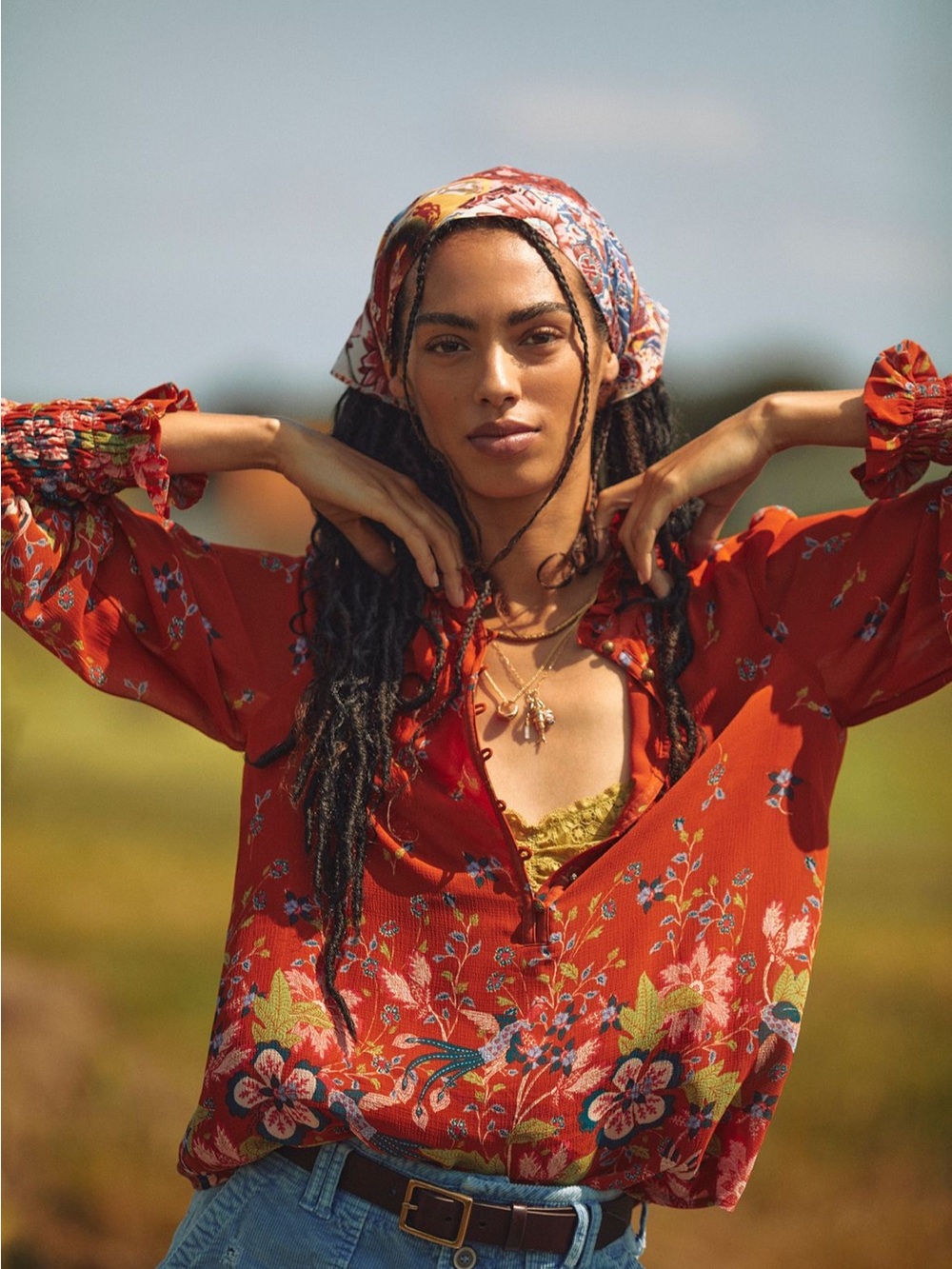Anthropologie Rust Floral Chiffon Blouse
